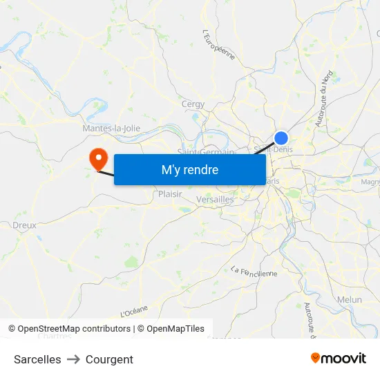 Sarcelles to Courgent map