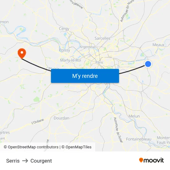 Serris to Courgent map