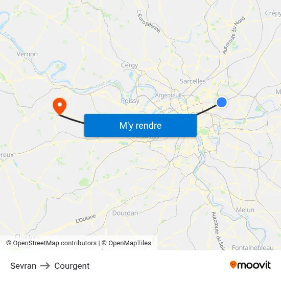Sevran to Courgent map