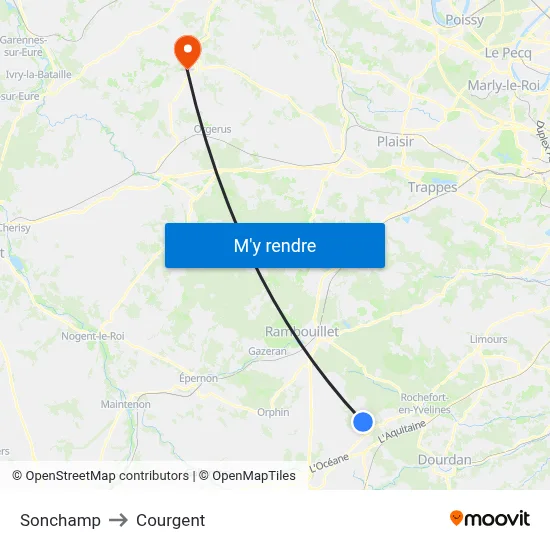 Sonchamp to Courgent map