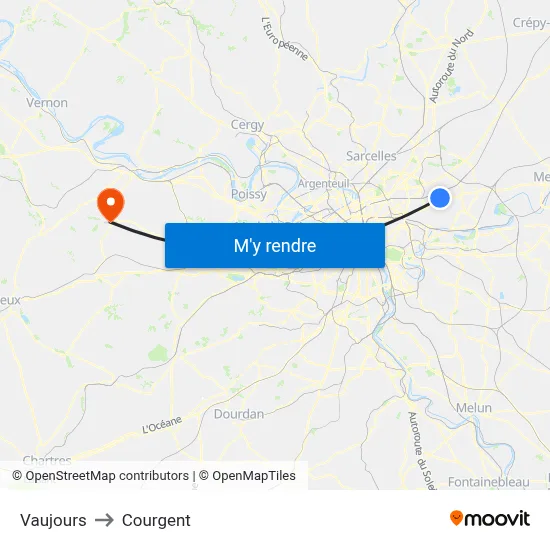 Vaujours to Courgent map