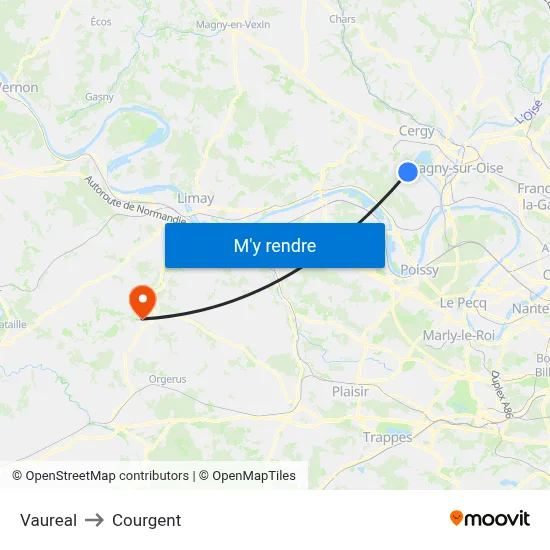 Vaureal to Courgent map