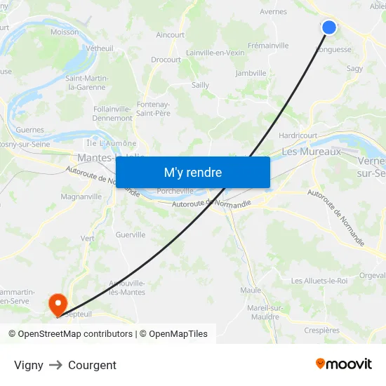 Vigny to Courgent map