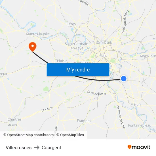 Villecresnes to Courgent map