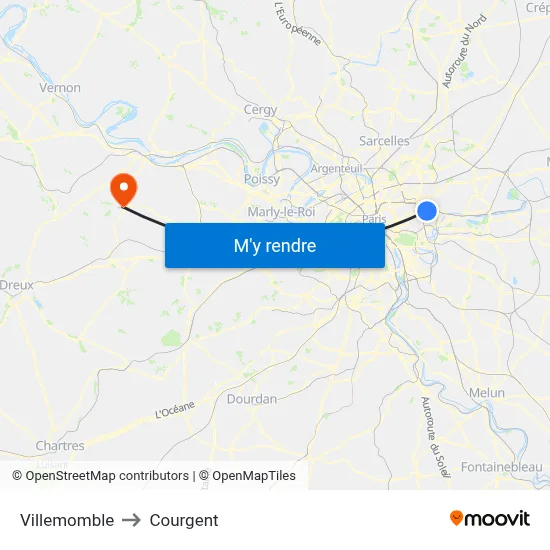 Villemomble to Courgent map
