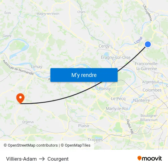 Villiers-Adam to Courgent map