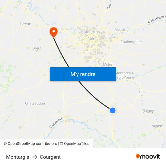 Montargis to Courgent map