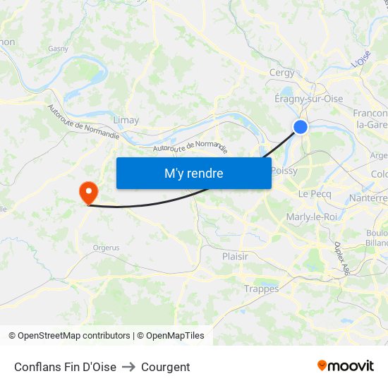 Conflans Fin D'Oise to Courgent map