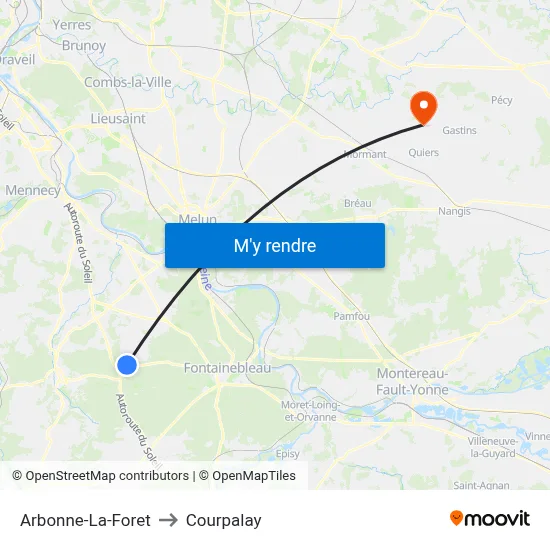 Arbonne-La-Foret to Courpalay map