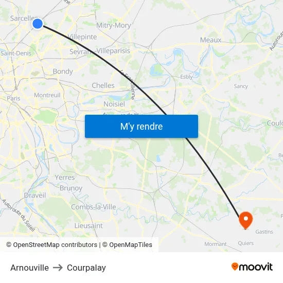 Arnouville to Courpalay map