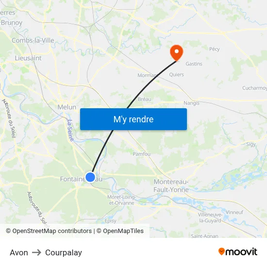 Avon to Courpalay map