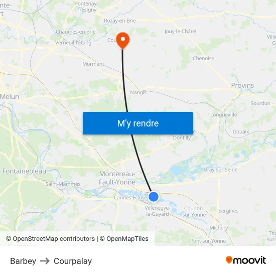 Barbey to Courpalay map