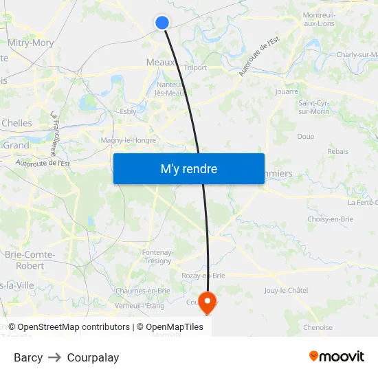 Barcy to Courpalay map