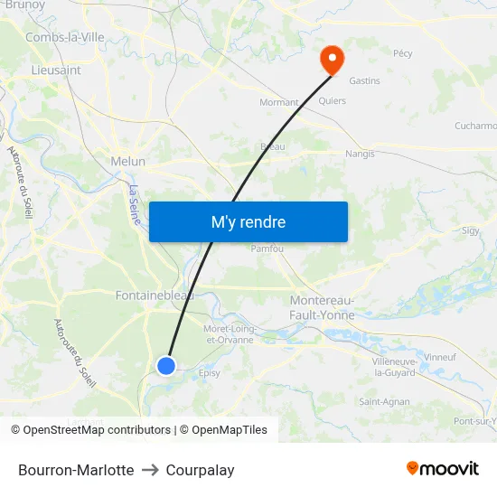 Bourron-Marlotte to Courpalay map
