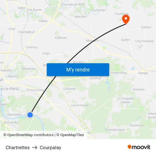 Chartrettes to Courpalay map