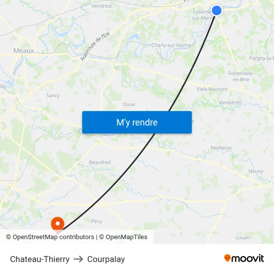 Chateau-Thierry to Courpalay map