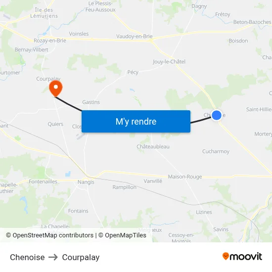 Chenoise to Courpalay map