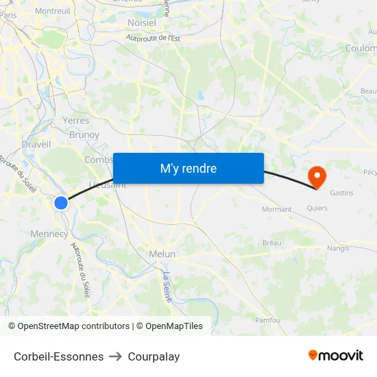 Corbeil-Essonnes to Courpalay map