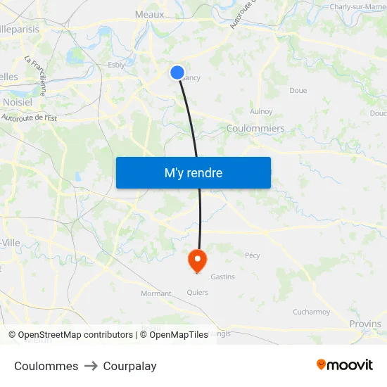 Coulommes to Courpalay map