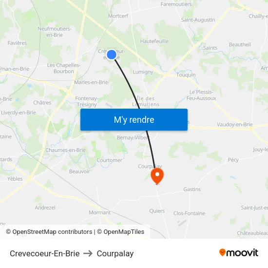 Crevecoeur-En-Brie to Courpalay map