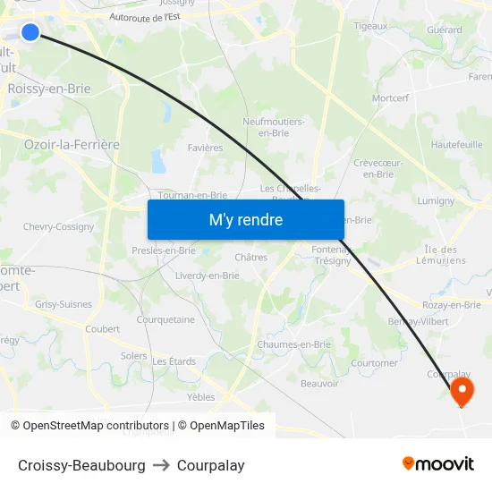 Croissy-Beaubourg to Courpalay map