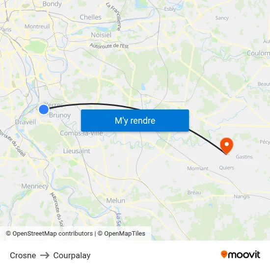 Crosne to Courpalay map
