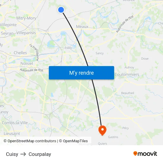 Cuisy to Courpalay map