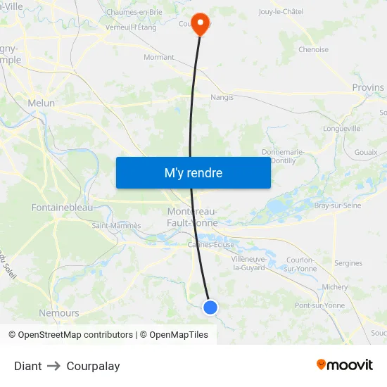 Diant to Courpalay map