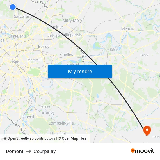 Domont to Courpalay map