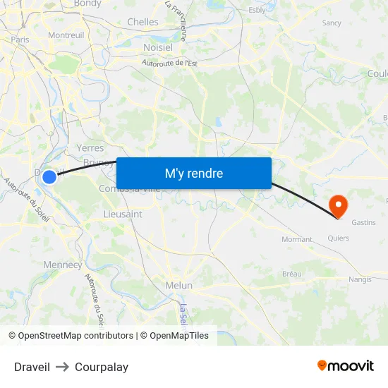 Draveil to Courpalay map