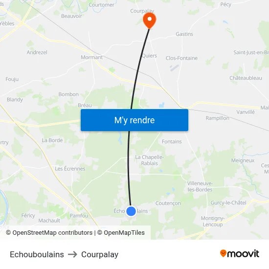 Echouboulains to Courpalay map