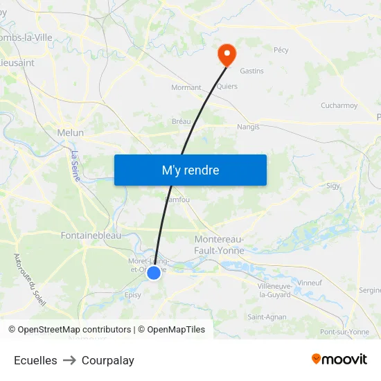 Ecuelles to Courpalay map