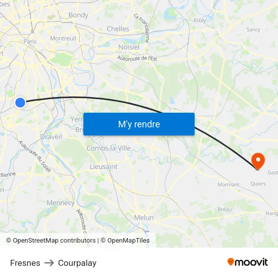 Fresnes to Courpalay map