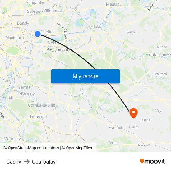 Gagny to Courpalay map