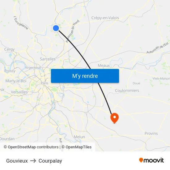 Gouvieux to Courpalay map