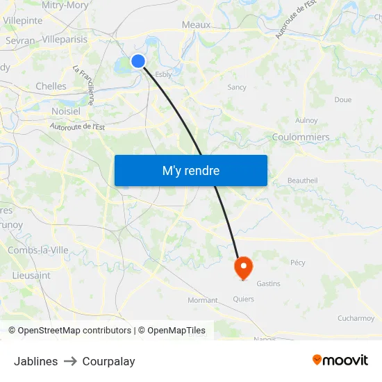 Jablines to Courpalay map