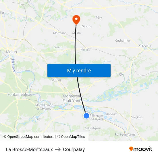 La Brosse-Montceaux to Courpalay map