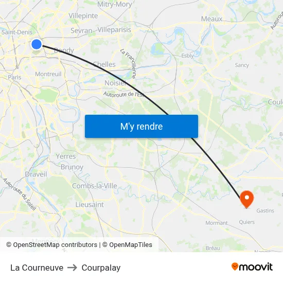 La Courneuve to Courpalay map