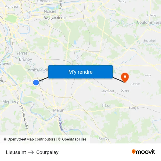 Lieusaint to Courpalay map