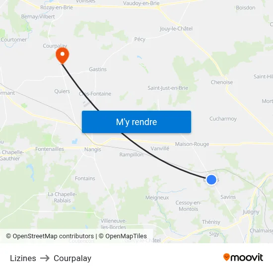 Lizines to Courpalay map
