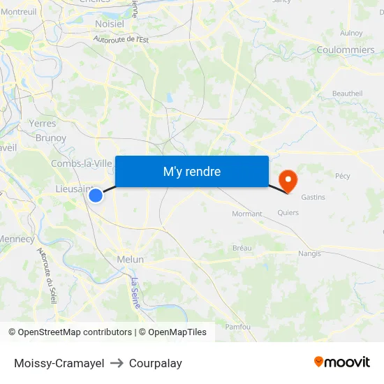 Moissy-Cramayel to Courpalay map