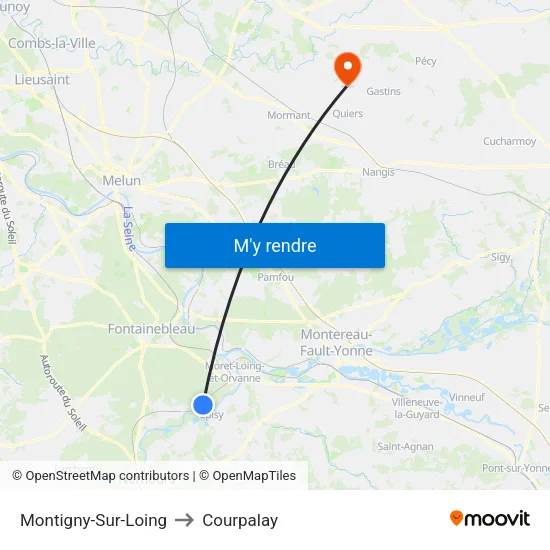 Montigny-Sur-Loing to Courpalay map