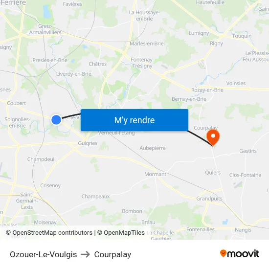Ozouer-Le-Voulgis to Courpalay map