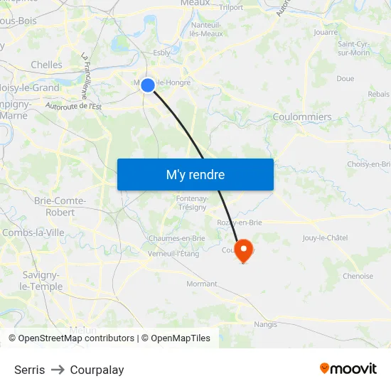 Serris to Courpalay map