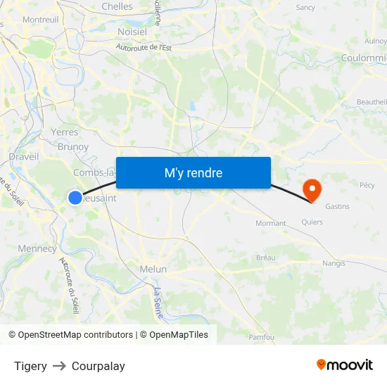 Tigery to Courpalay map
