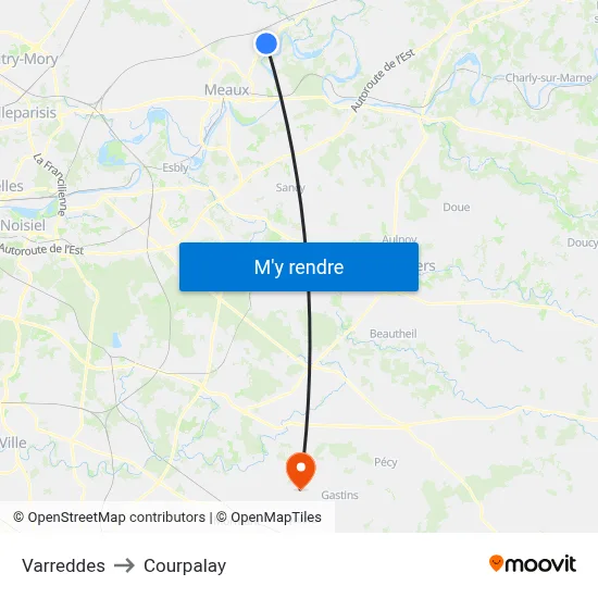 Varreddes to Courpalay map