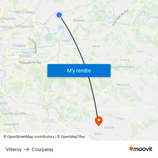 Villeroy to Courpalay map