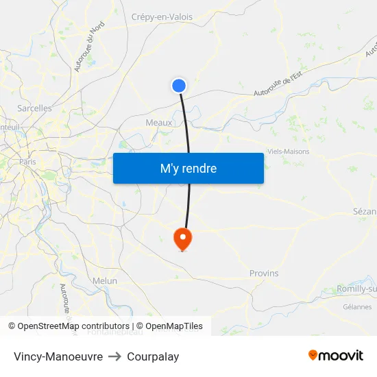 Vincy-Manoeuvre to Courpalay map