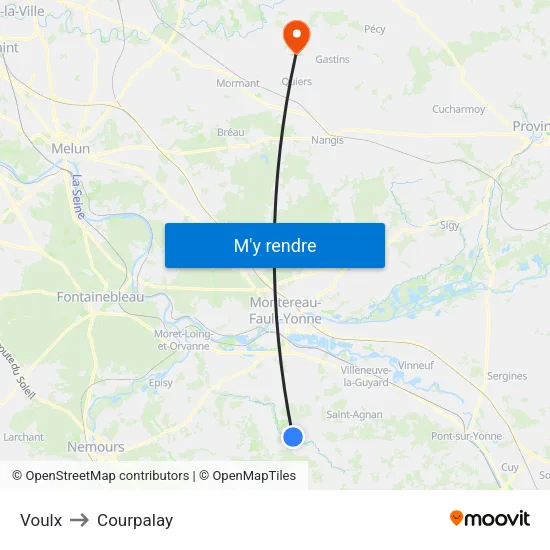 Voulx to Courpalay map