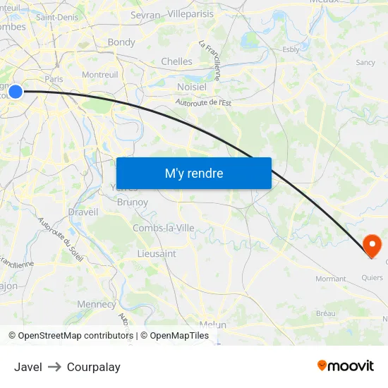 Javel to Courpalay map